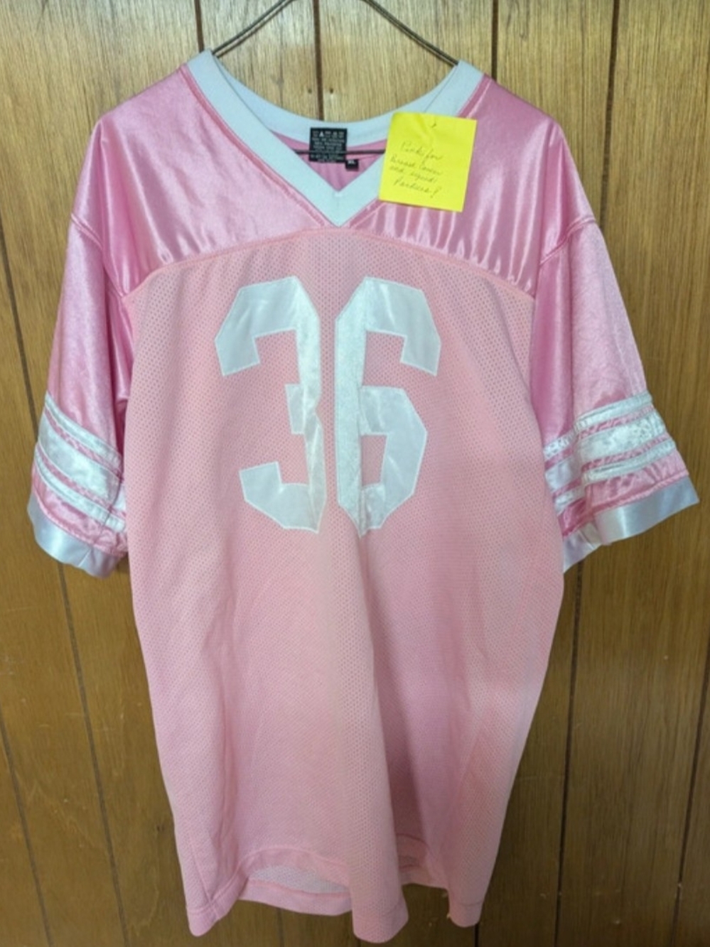 Pink Satin-Trim Football Jersey Top with White Number 36